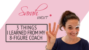 Picture of Sarah and the Sarah Uncut background for Sarah Uncut Episode 17 background with 3 fingers up