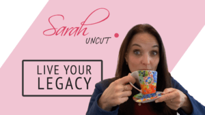 Picture of Sarah and the Sarah Uncut background for Episode 25 background with two hands holding a mug